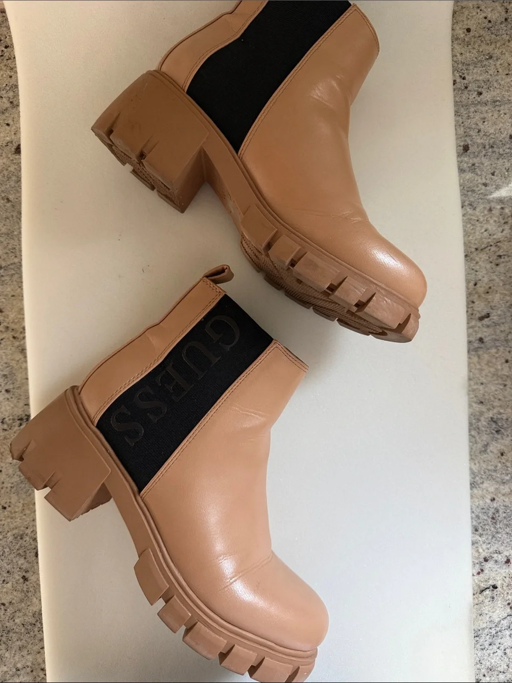 Guess Tan Chunky Chelsea Booties